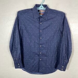 Robert Graham Shirt Mens Medium Blue Flip Cuff Paisley‎ Polka Dot Classic Fit